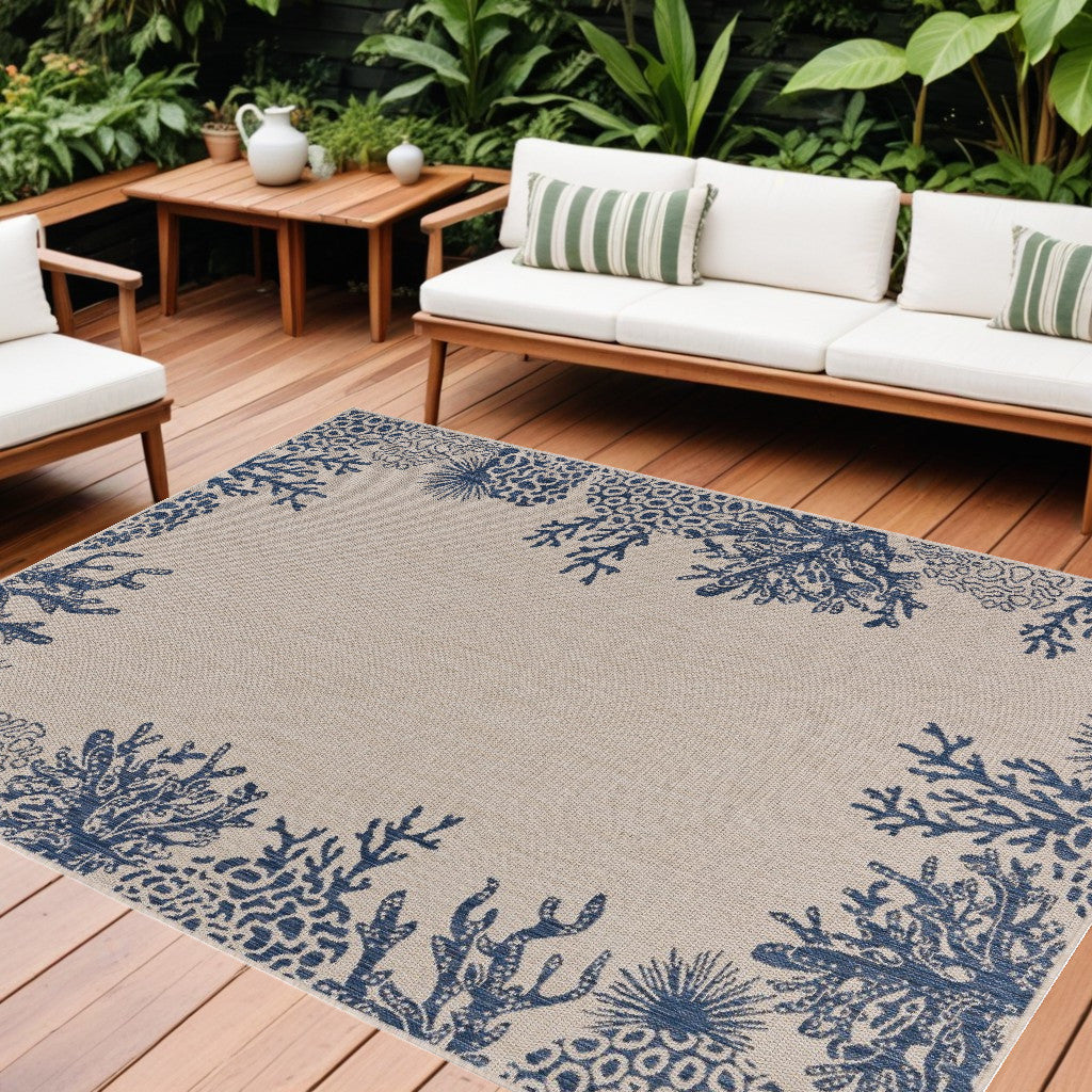 8' X 9' Blue And Gray Indoor Outdoor Area Rug