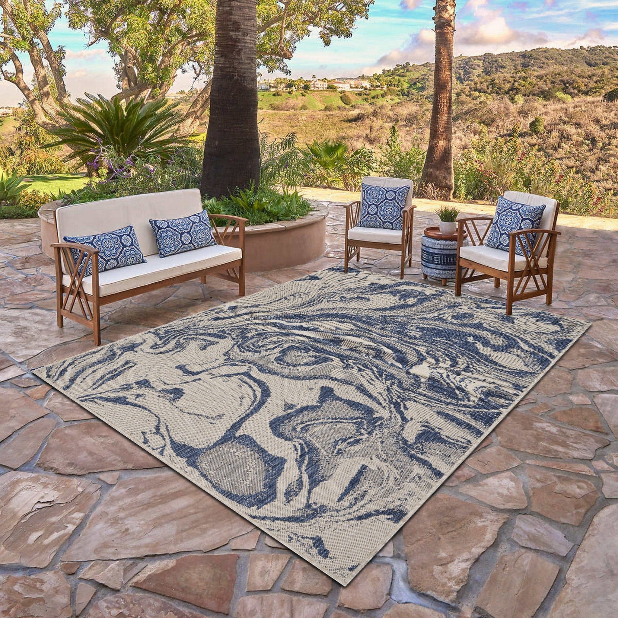 8' X 9' Blue And Gray Indoor Outdoor Area Rug - Homeroots