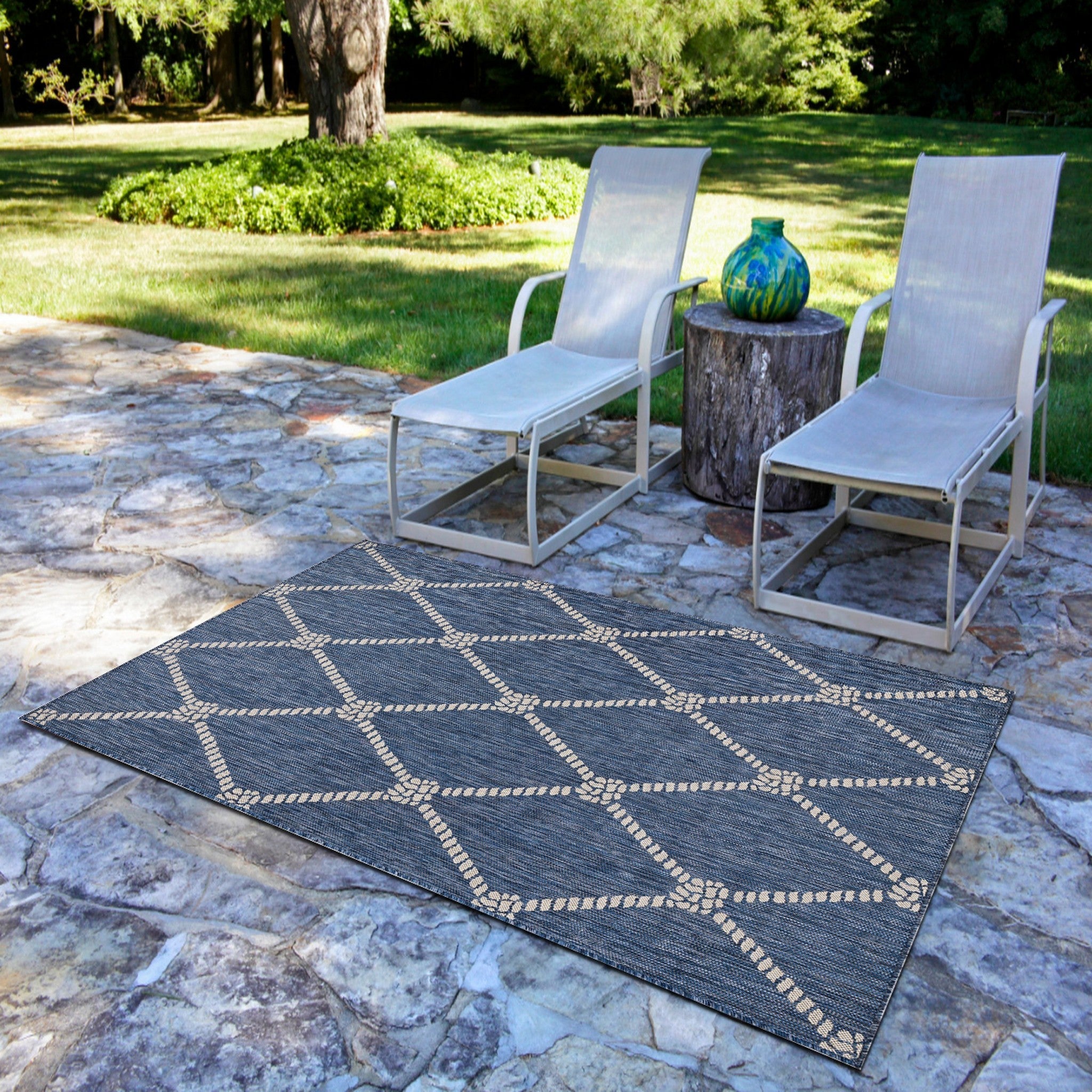 5' X 7' Blue And Gray Indoor Outdoor Area Rug