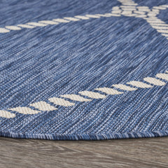 8' Round Blue And Gray Round Indoor Outdoor Area Rug