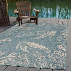 8' X 9' Blue And Gray Indoor Outdoor Area Rug - Homeroots