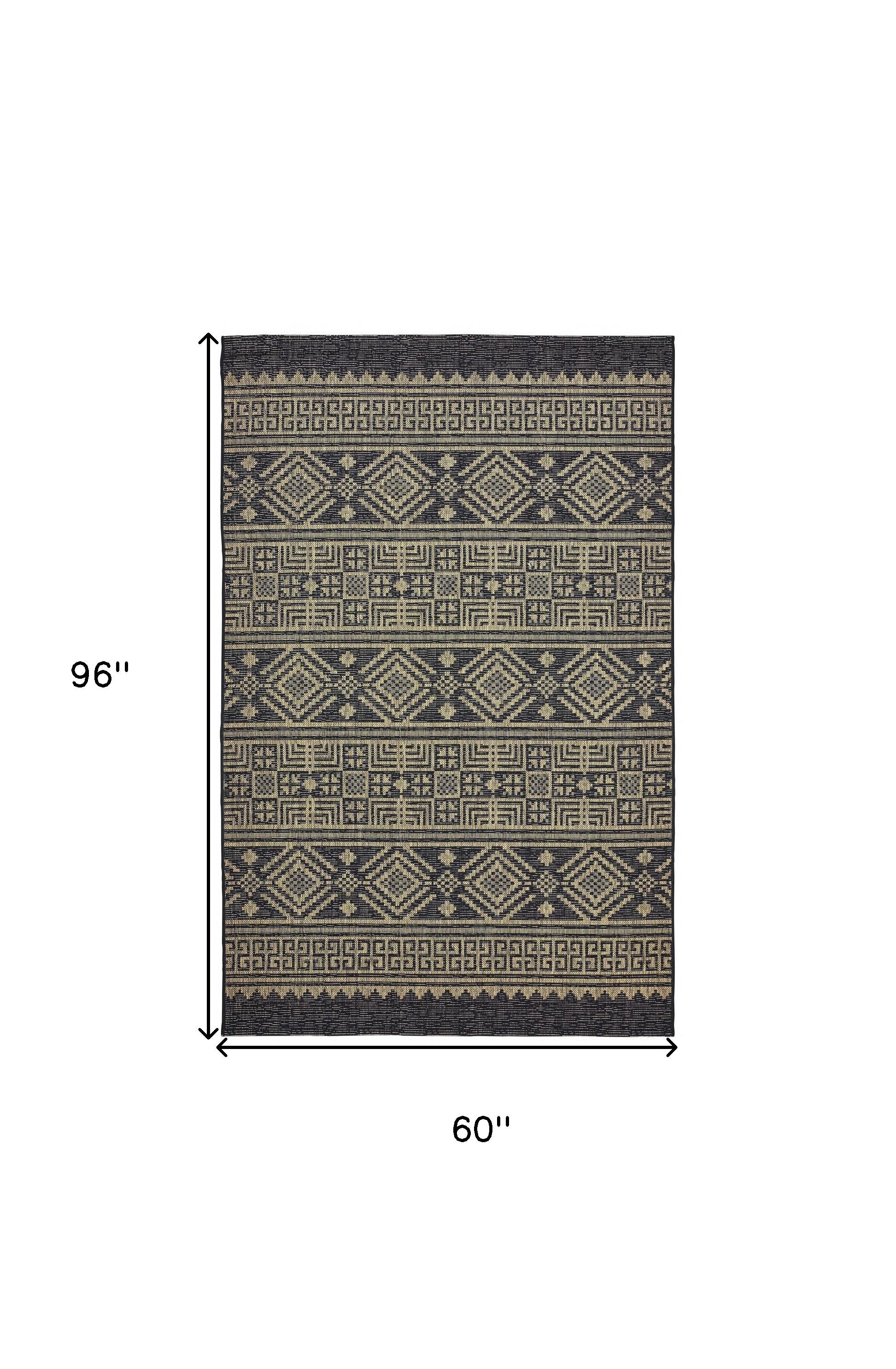 5' X 8' Brown And Black Indoor Outdoor Area Rug