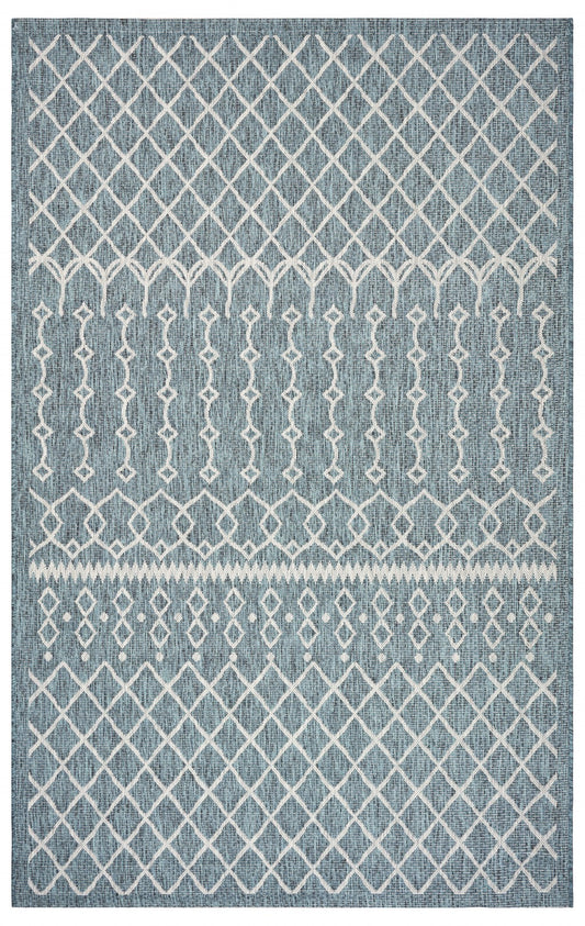 5' X 8' Blue And Gray Indoor Outdoor Area Rug