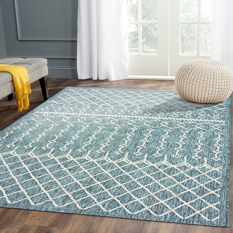 5' X 8' Blue And Gray Indoor Outdoor Area Rug