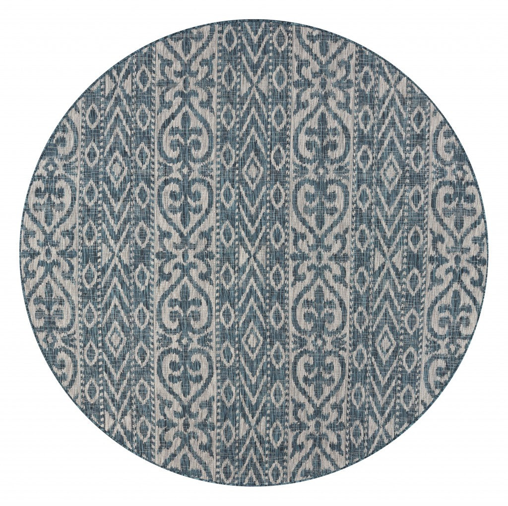 8' X 8' Blue And Gray Indoor Outdoor Area Rug