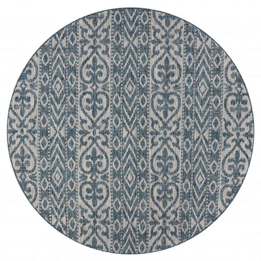 8' X 8' Blue And Gray Indoor Outdoor Area Rug