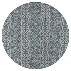 8' X 8' Blue And Gray Indoor Outdoor Area Rug