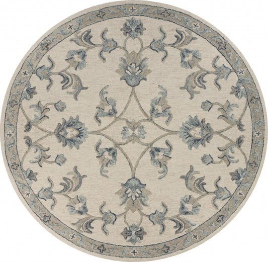 5' Light Blue Round Wool Hand Tufted Area Rug