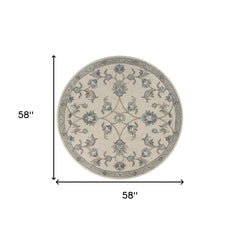 5' Light Blue Round Wool Hand Tufted Area Rug