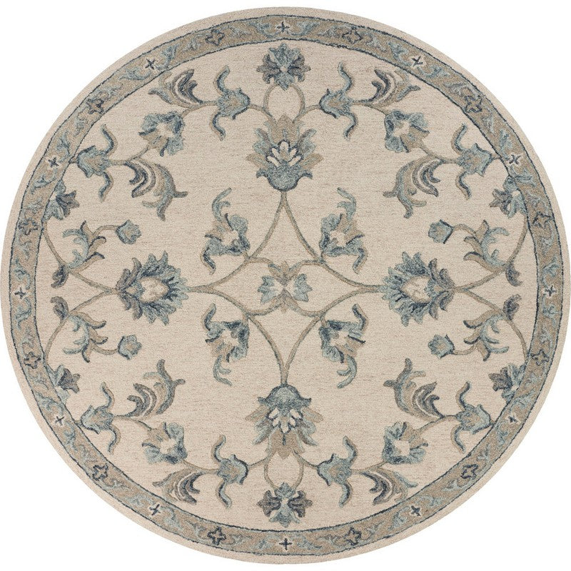 7' Light Blue Round Wool Hand Tufted Area Rug