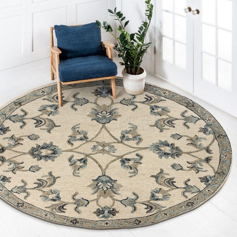 7' Light Blue Round Wool Hand Tufted Area Rug - Homeroots