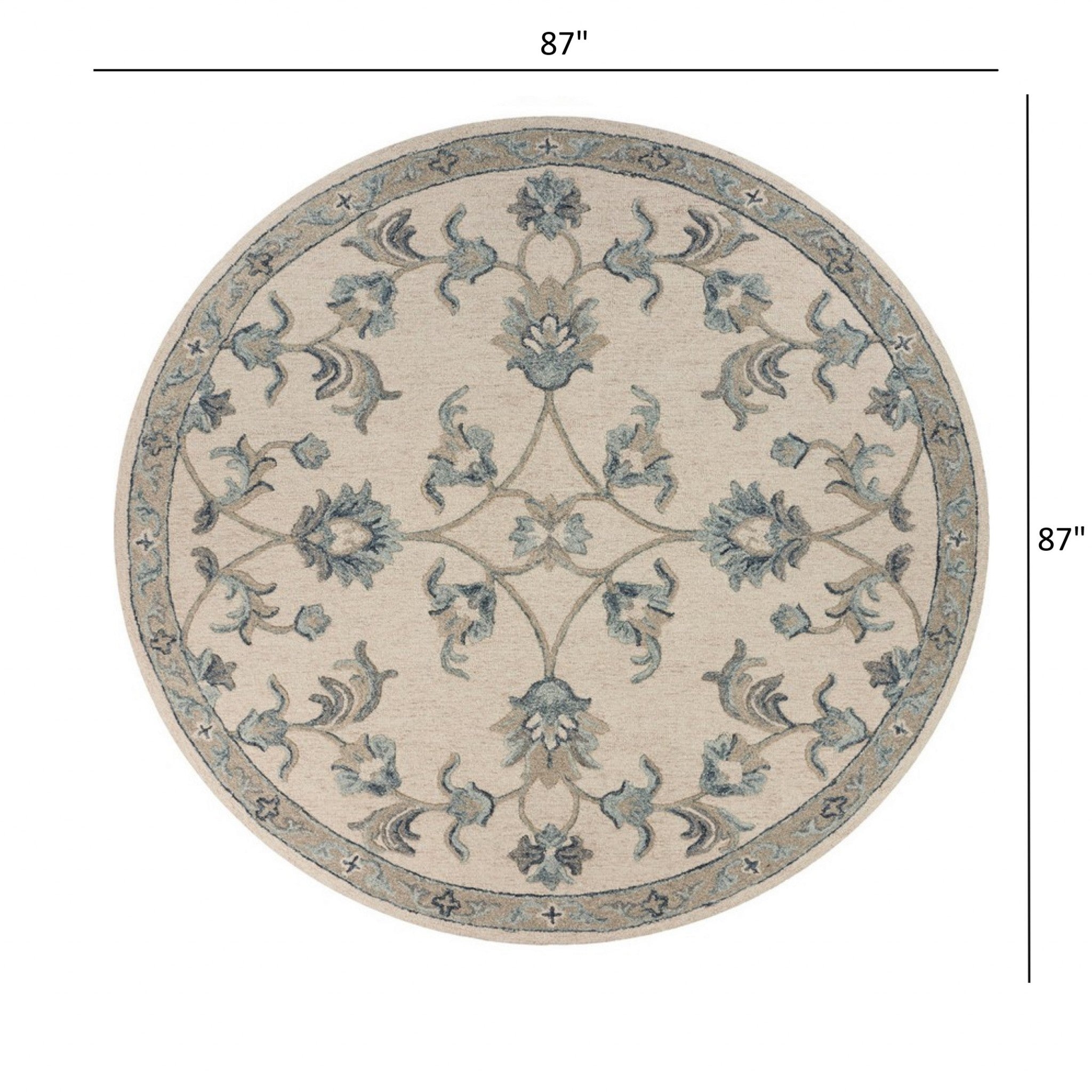 7' Light Blue Round Wool Hand Tufted Area Rug