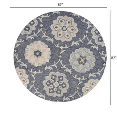 7' Blue And Gray Round Wool Hand Tufted Area Rug