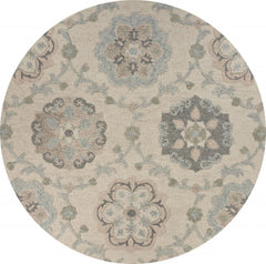 5' Blue And Ivory Round Wool Hand Tufted Area Rug