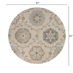 7' Blue And Ivory Round Wool Hand Tufted Area Rug