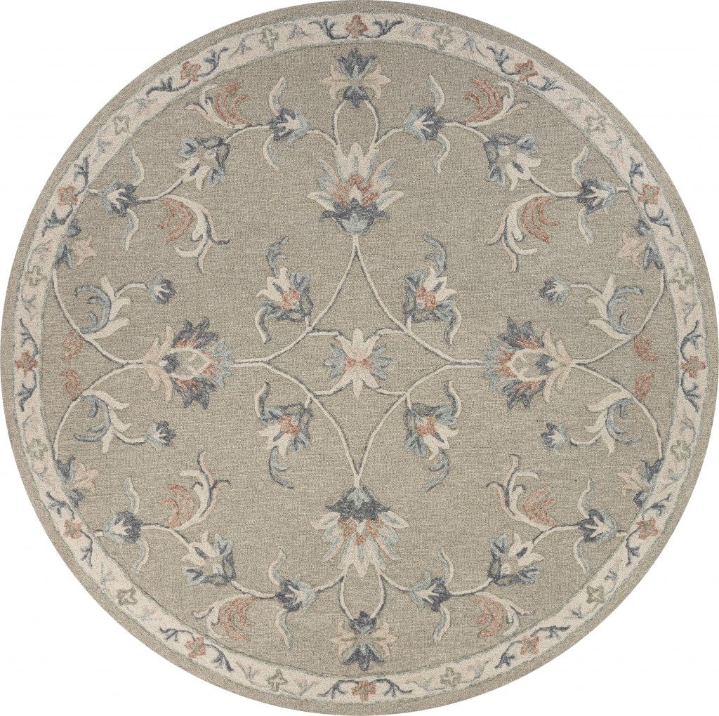 7' Gray Round Wool Hand Tufted Area Rug - Homeroots