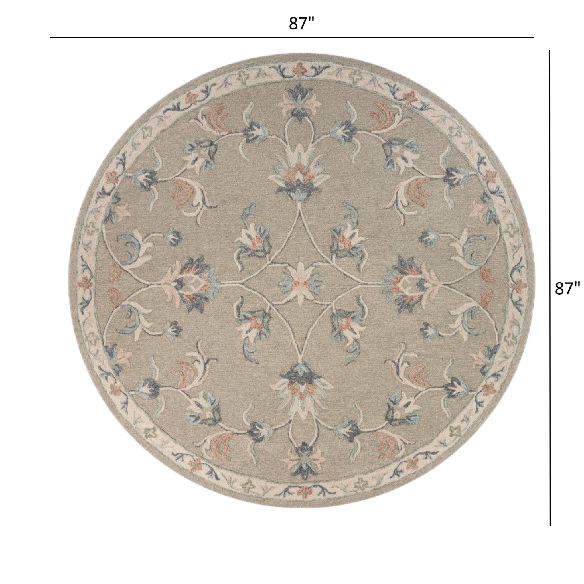 7' Gray Round Wool Hand Tufted Area Rug