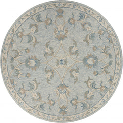 5' Blue And Ivory Round Wool Hand Tufted Area Rug