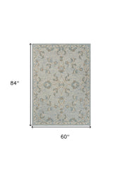 5' X 7' Blue And Ivory Wool Hand Tufted Area Rug