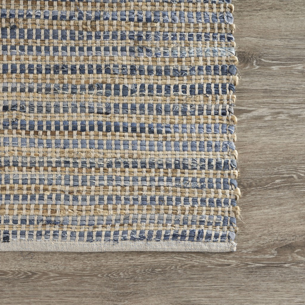 5' X 7' Blue and Beige Striped Area Rug