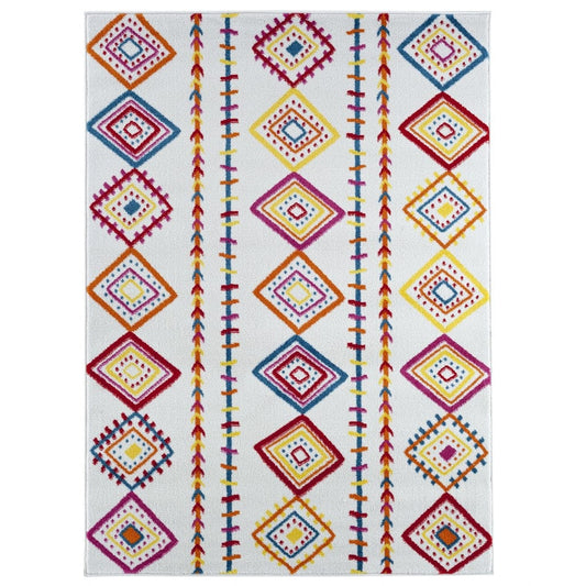 5' X 7' Red and White Diamonds Array Area Rug - Homeroots