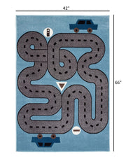 4' X 6' Blue Imaginative Racetrack Area Rug