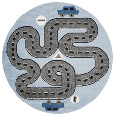 5' Round Blue Imaginative Racetrack Area Rug