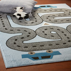 5' X 7' Blue Imaginative Racetrack Area Rug