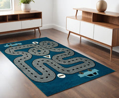 4' X 6' Navy Imaginative Racetrack Area Rug