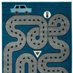 5' X 7' Navy Imaginative Racetrack Area Rug