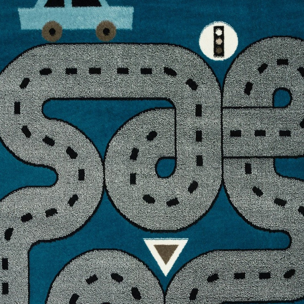 5' X 7' Navy Imaginative Racetrack Area Rug