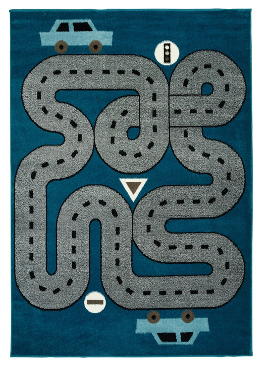 5' X 7' Navy Imaginative Racetrack Area Rug