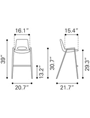 Set of Two 29 " Beige And Brown Steel Low Back Bar Height Bar Chairs