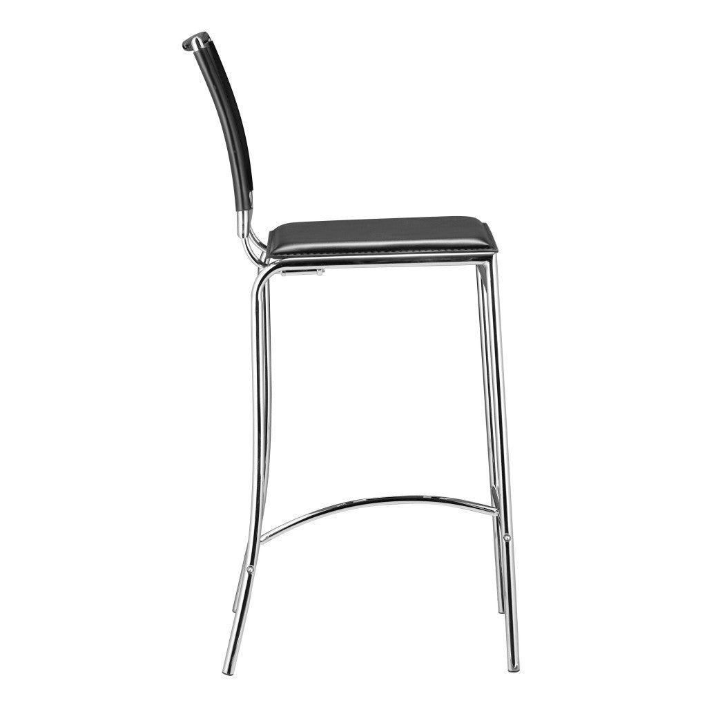 Set of Two 29" Black And Silver Steel Low Back Bar Height Bar Chairs