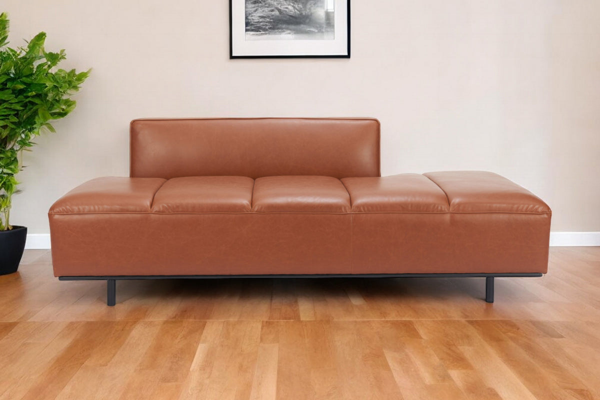 79" Brown Faux Leather Sofa With Black Legs