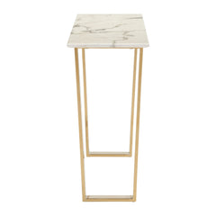 47" White and Gold Faux Marble Sled Console Table