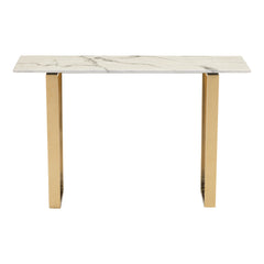 47" White and Gold Faux Marble Sled Console Table