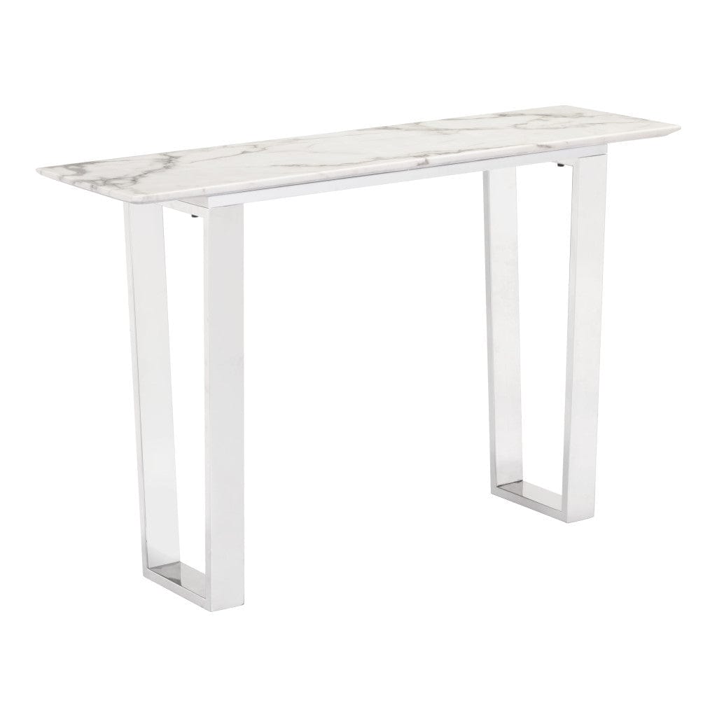 47" White and Silver Faux Marble Sled Console Table - Homeroots