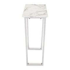 47" White and Silver Faux Marble Sled Console Table - Homeroots