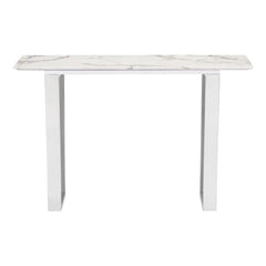 47" White and Silver Faux Marble Sled Console Table - Homeroots