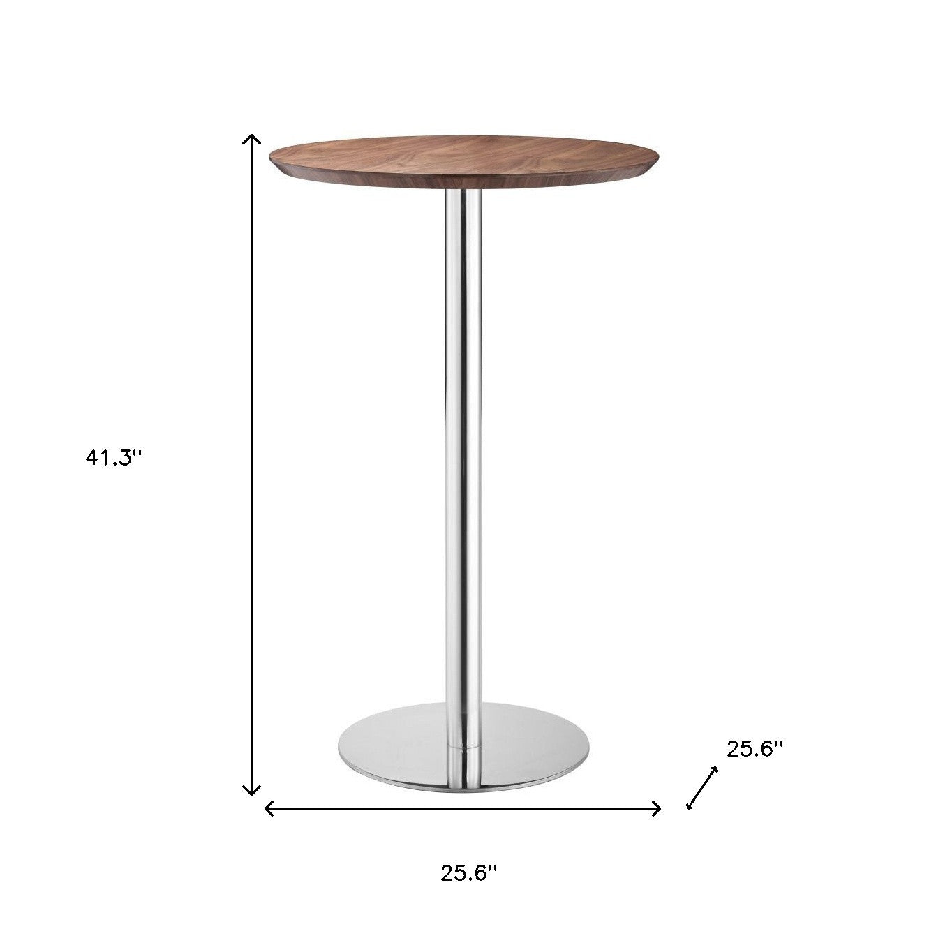 26" Brown and Silver Round Stainless Steel Pedestal Bar Table - Homeroots