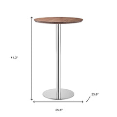 26" Brown and Silver Round Stainless Steel Pedestal Bar Table - Homeroots