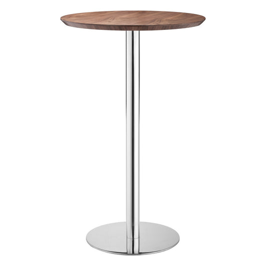 26" Brown and Silver Round Stainless Steel Pedestal Bar Table - Homeroots