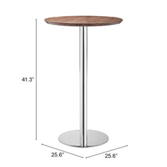 26" Brown and Silver Round Stainless Steel Pedestal Bar Table