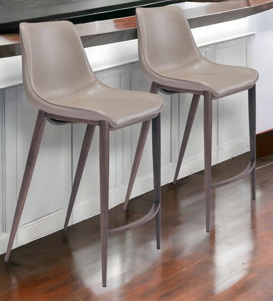 Set of Two 26 " Gray And Brown Steel Low Back Counter Height Bar Chairs