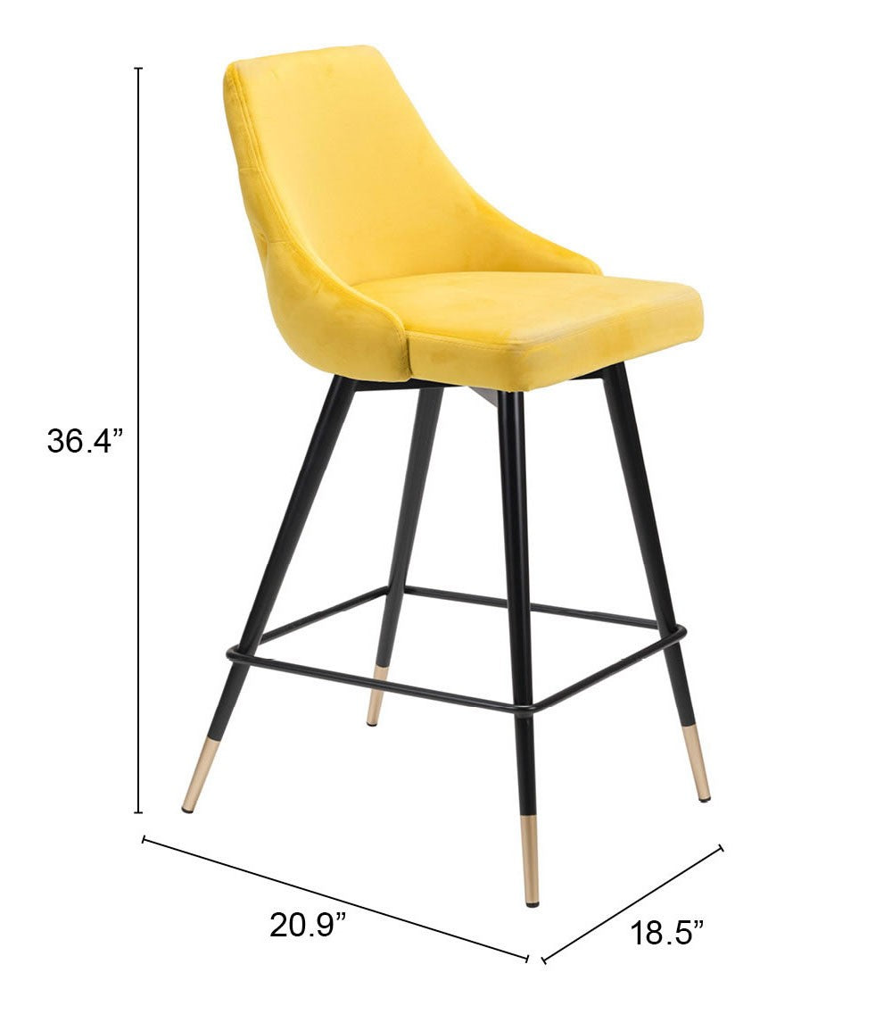 26" Yellow And Black Steel Low Back Counter Height Bar Chair