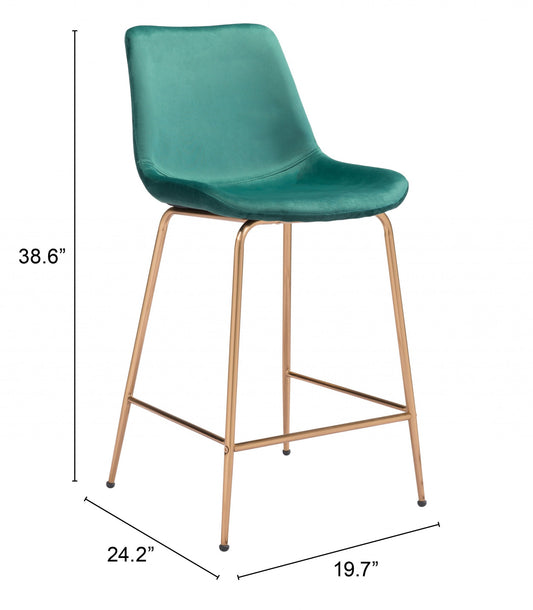 26" Green And Copper Steel Low Back Counter Height Bar Chair