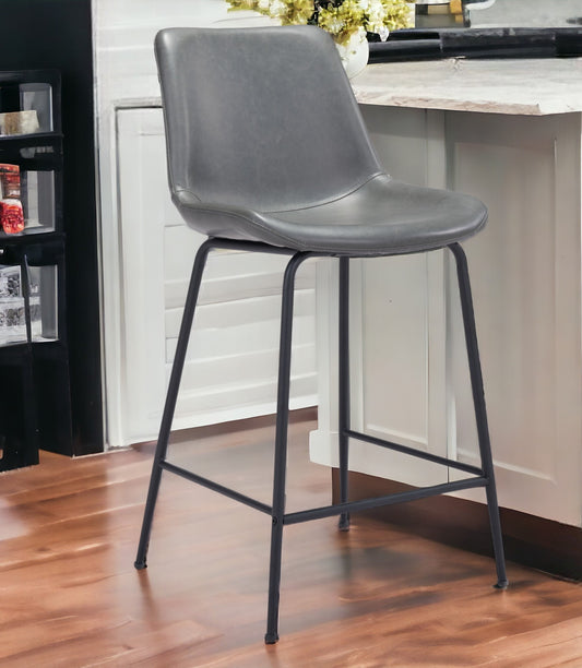 26" Gray And Black Steel Low Back Counter Height Bar Chair