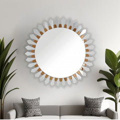 43" Gold Round Glass Framed Accent Mirror - Homeroots