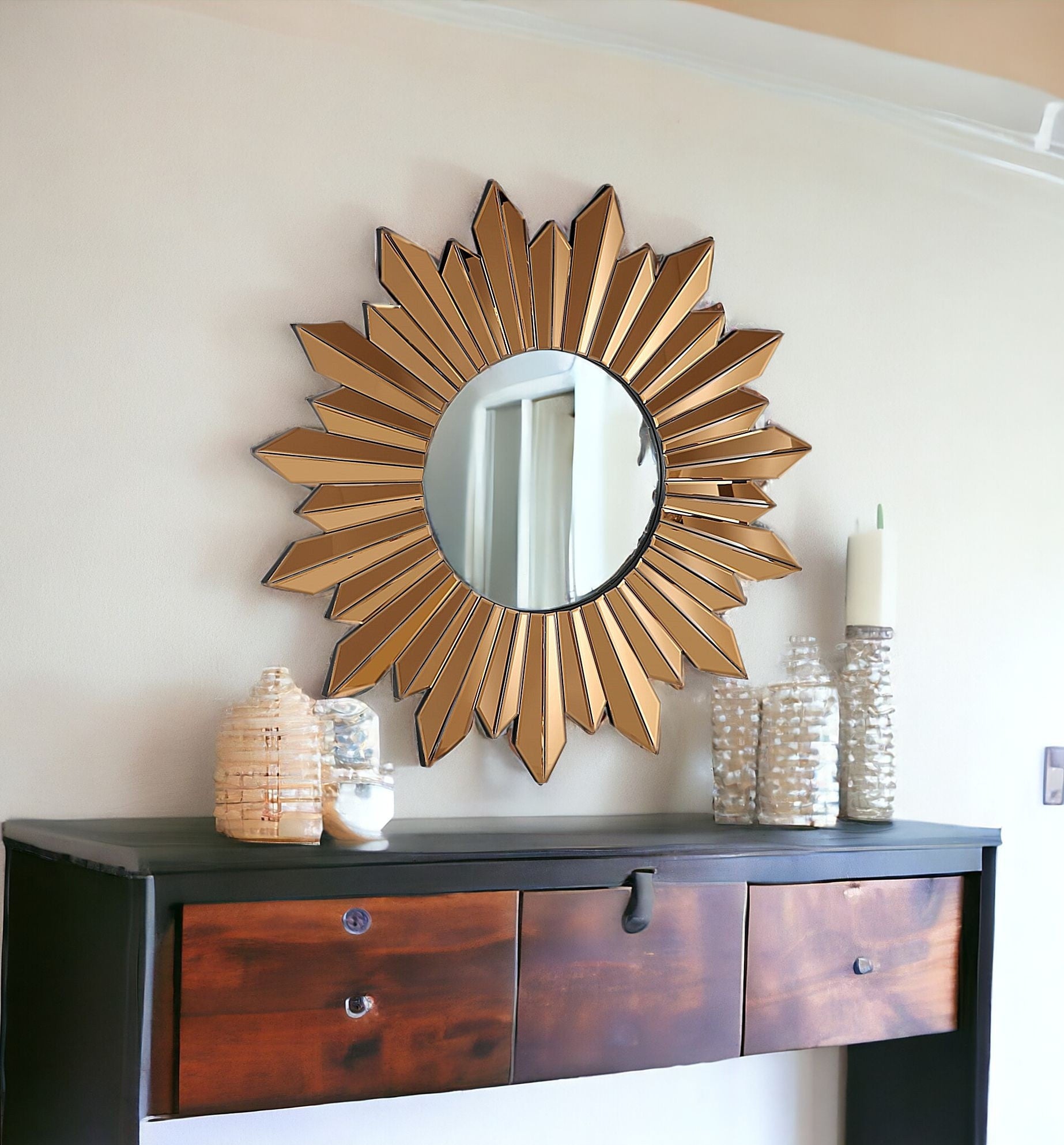 39" Gold Sunburst Glass Framed Accent Mirror